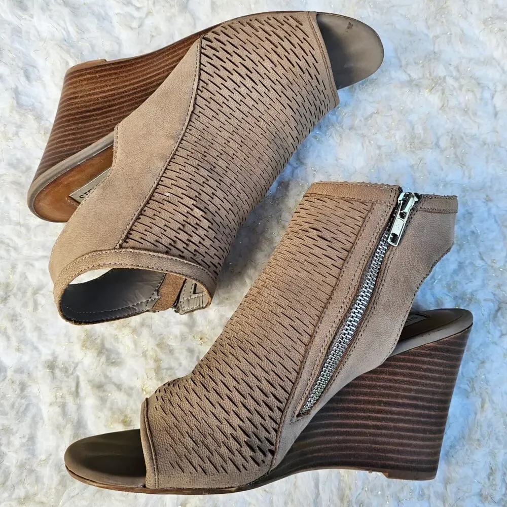 Open Toe Wedge Bootie Steve Madden Winny Size 9 Tan Leather